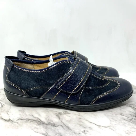 Softspots Navy Suede/Leather Comfort Sneakers 8.5 Wide Casual Sporty - Picture 2 of 12